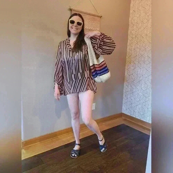 Cabi Striped Sheer Blouse / Swimsuit Cover Up, Large - Picture 1 of 7
